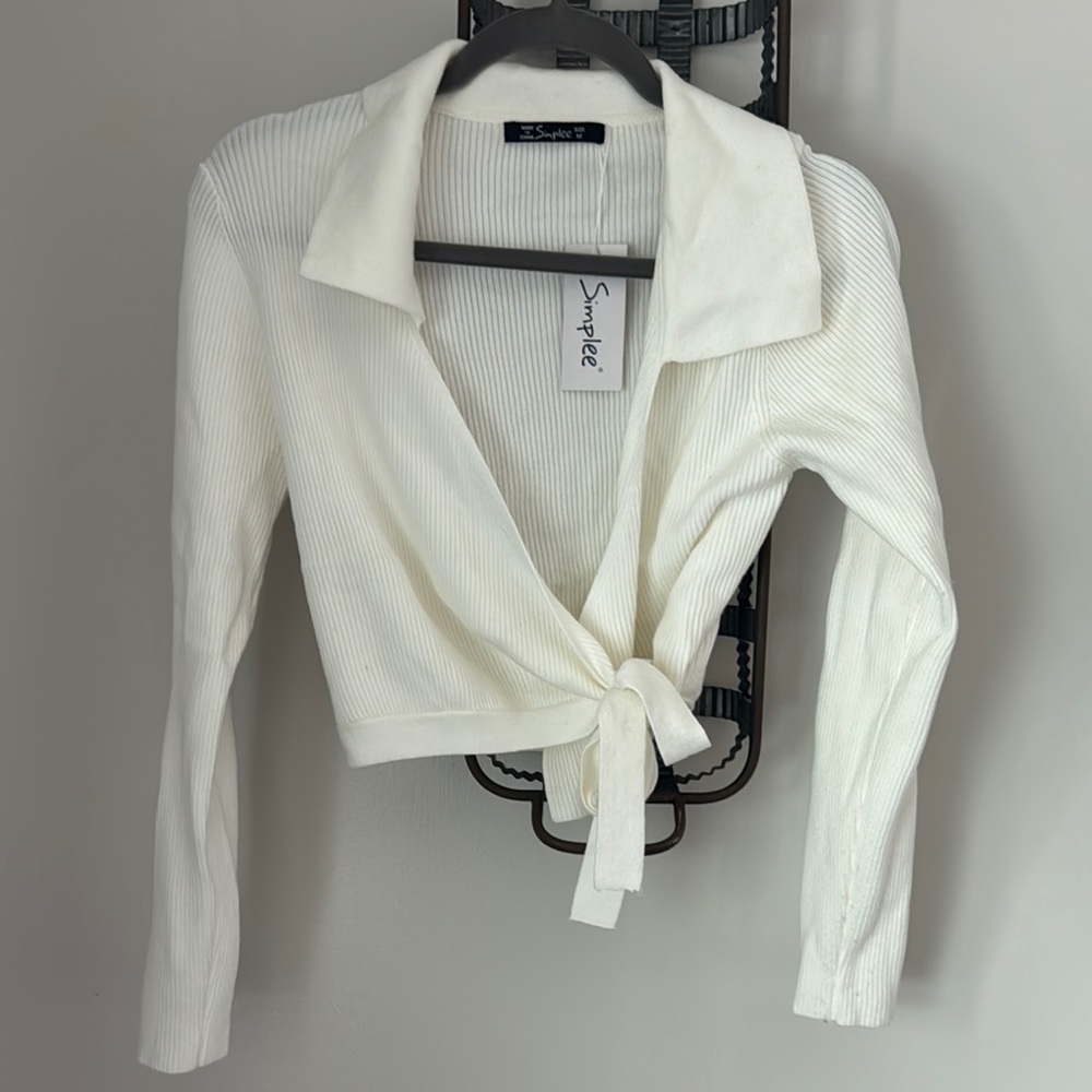 White Ribbed Wrap Top